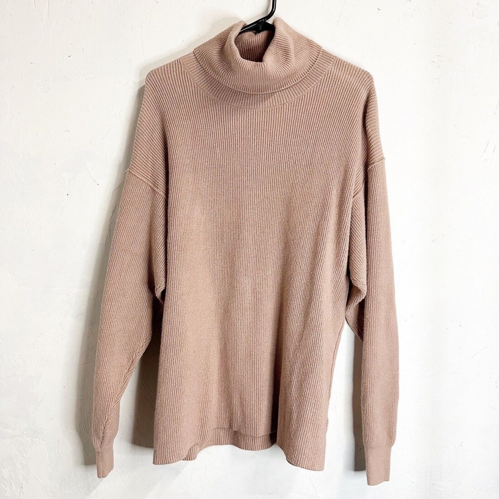 Free People Oversized Softly Structured Knit Turtleneck Sweater Blush Pnk XSmall